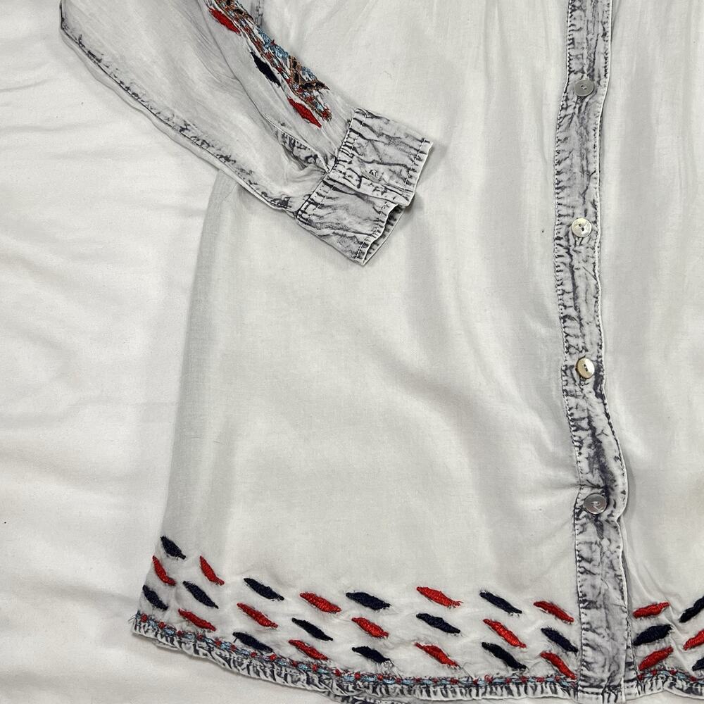 Scully Blouse Womens Size XS White-Gray Embroidered Button Up LS Western Cowgirl - Picture 3 of 14
